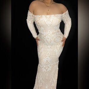 Nude & White Sequins Prom Dress 👗